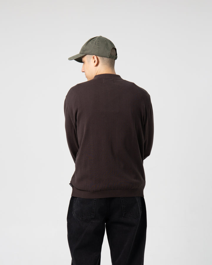 Cable Knit Zip Polo | Brown