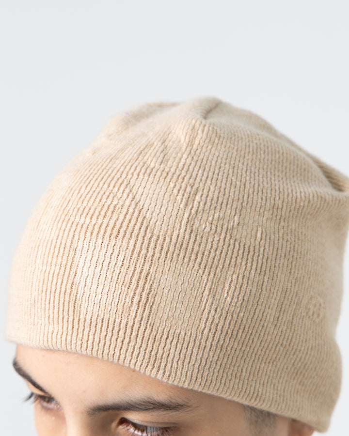 Debossed No Cuff Beanie | Beige