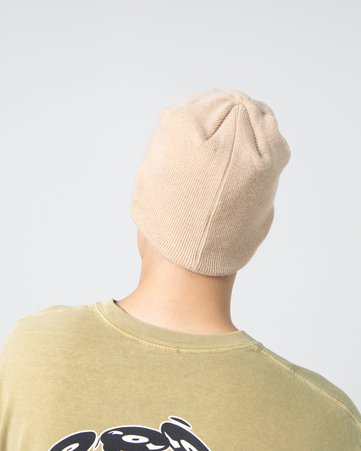 Debossed No Cuff Beanie | Beige