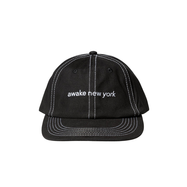 Contrast Stitch 6 Panel Hat | Black