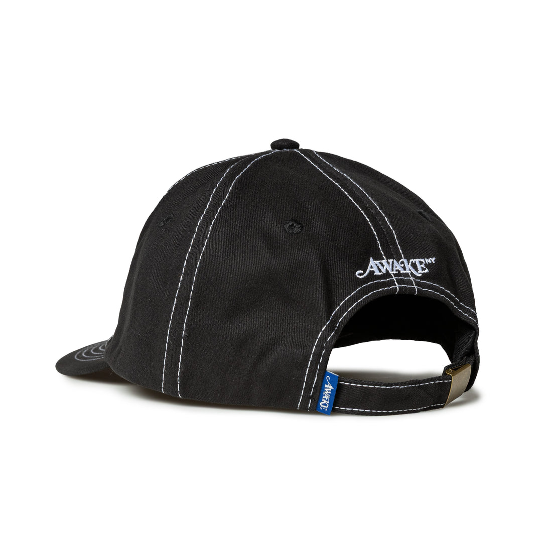 Contrast Stitch 6 Panel Hat | Black