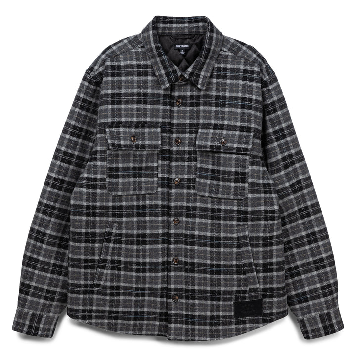 Embroidered Flannel Shirt Jacket | Grey Black