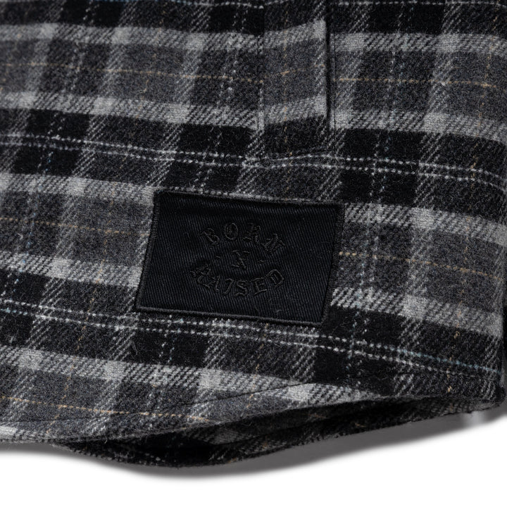 Embroidered Flannel Shirt Jacket | Grey Black