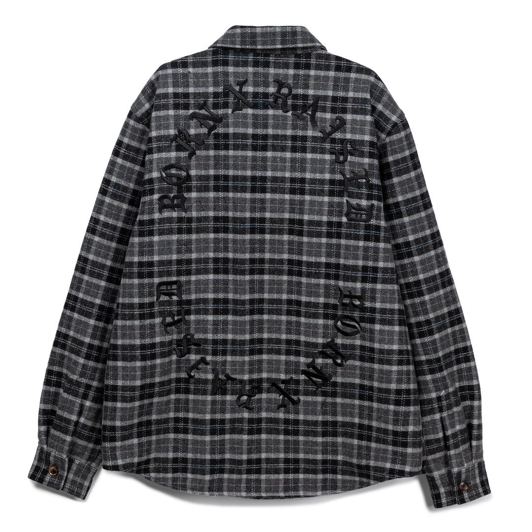 Embroidered Flannel Shirt Jacket | Grey Black
