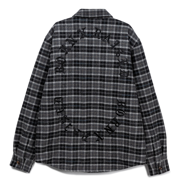 Embroidered Flannel Shirt Jacket | Grey Black