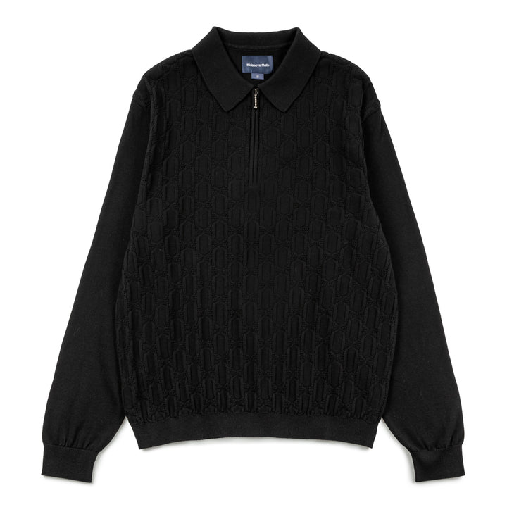Cable Knit Zip Polo | Black