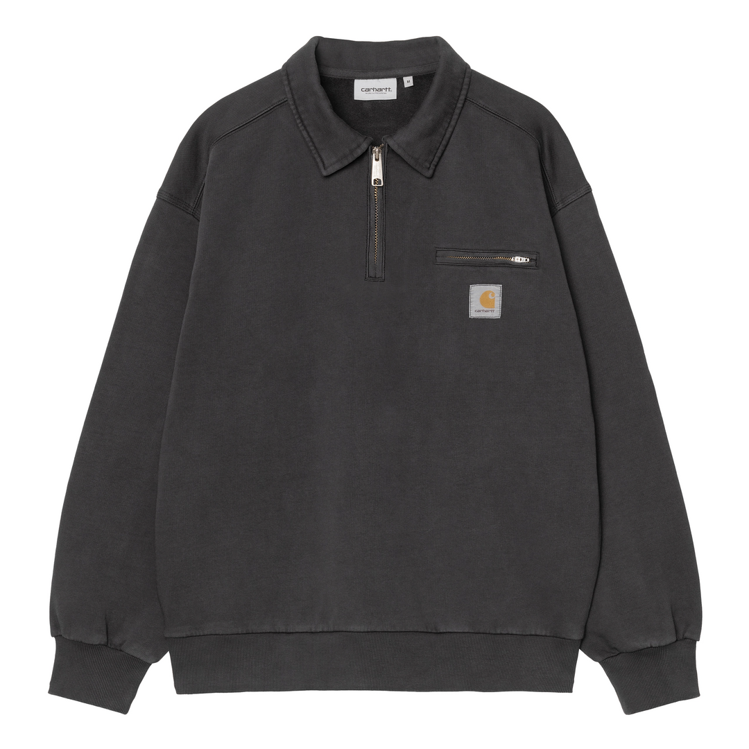 Half Zip Detroit Sweat | Black (Stone washed)