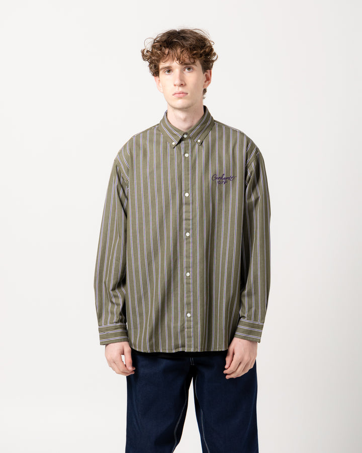 Signature L/S Shirt | Betz Stripe Office Green