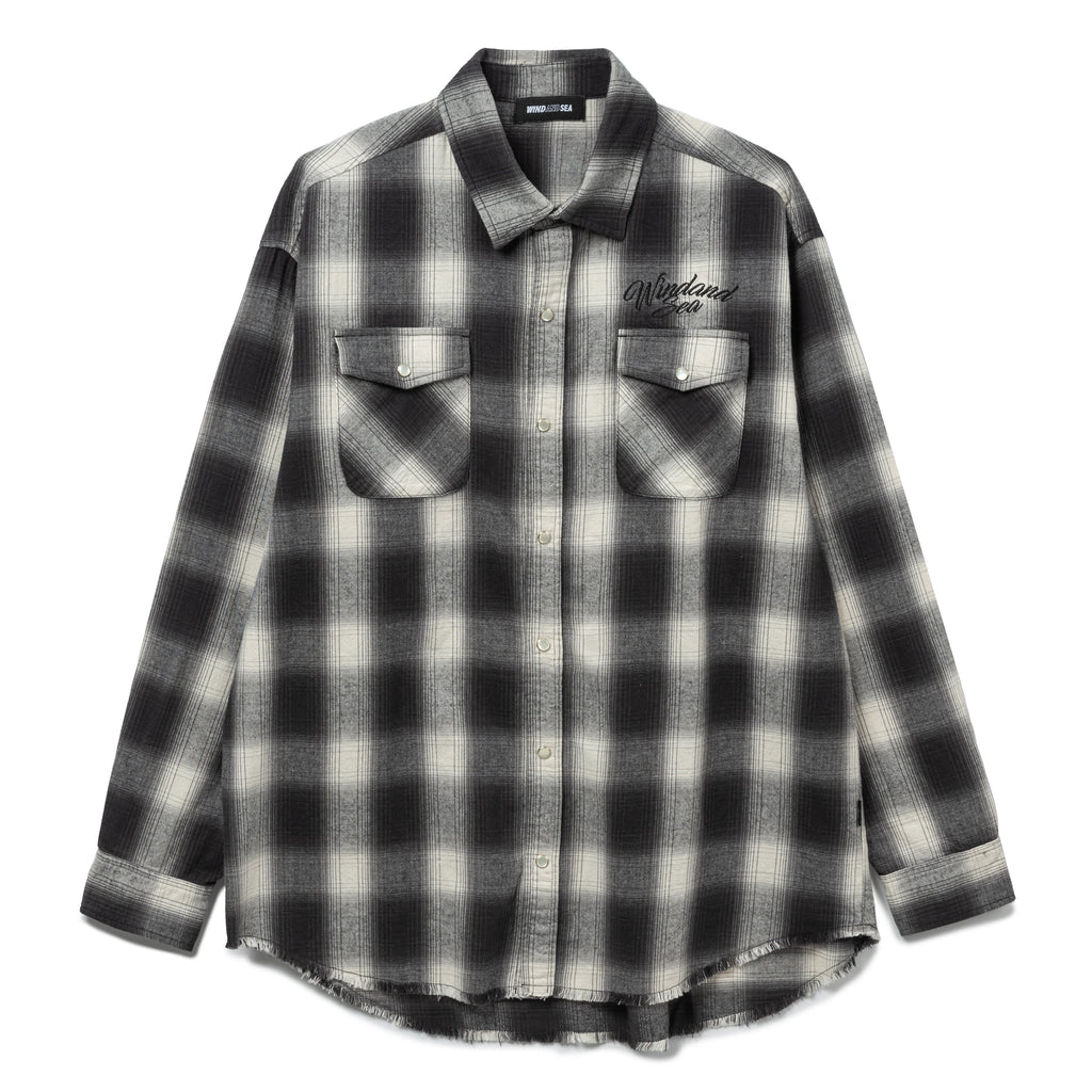 Wind and Sea Fringe Flannel Plaid Shirt | Black