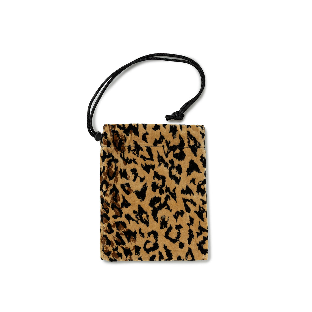 Leopard Velvet Drawstring Bag | Beige