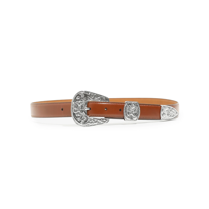 Leather Papillon Western Tip Belt | Brown