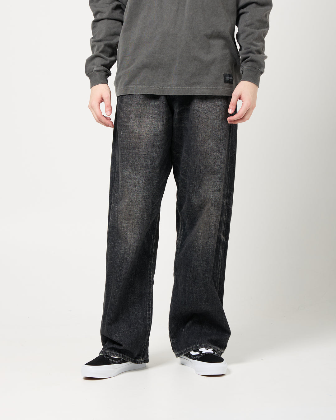 Washed Denim DP Wide Pants | Black