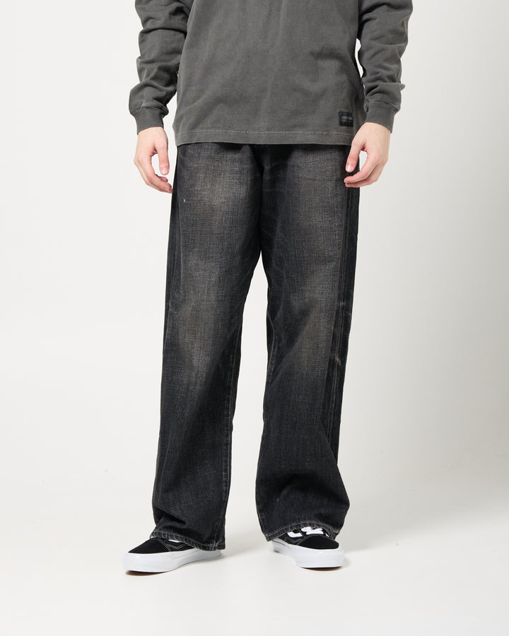 Washed Denim DP Wide Pants | Black