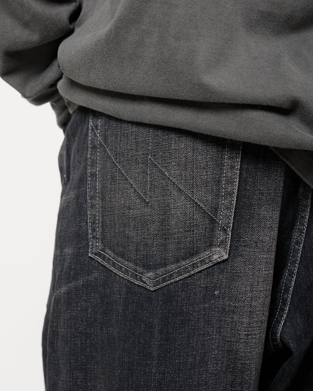 Washed Denim DP Wide Pants | Black