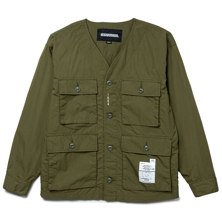 No Collar Utility Jacket | Olive