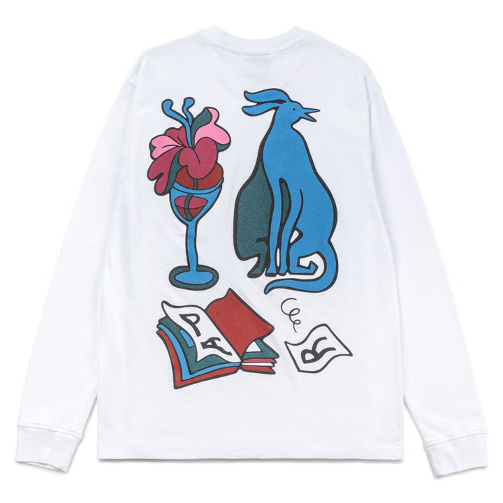 Wine and Book L/S Tee | White