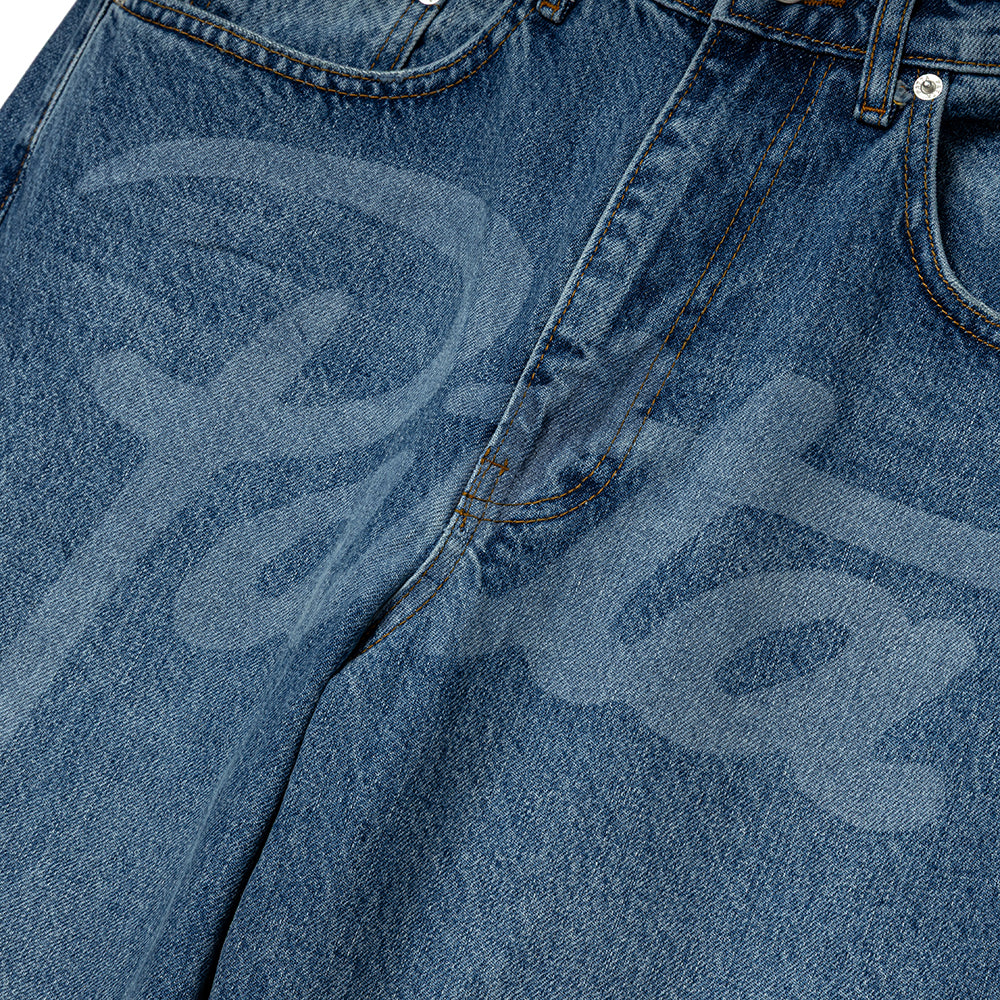 Patta Laserprint Whiskers Denim Pants | Light Blue Denim