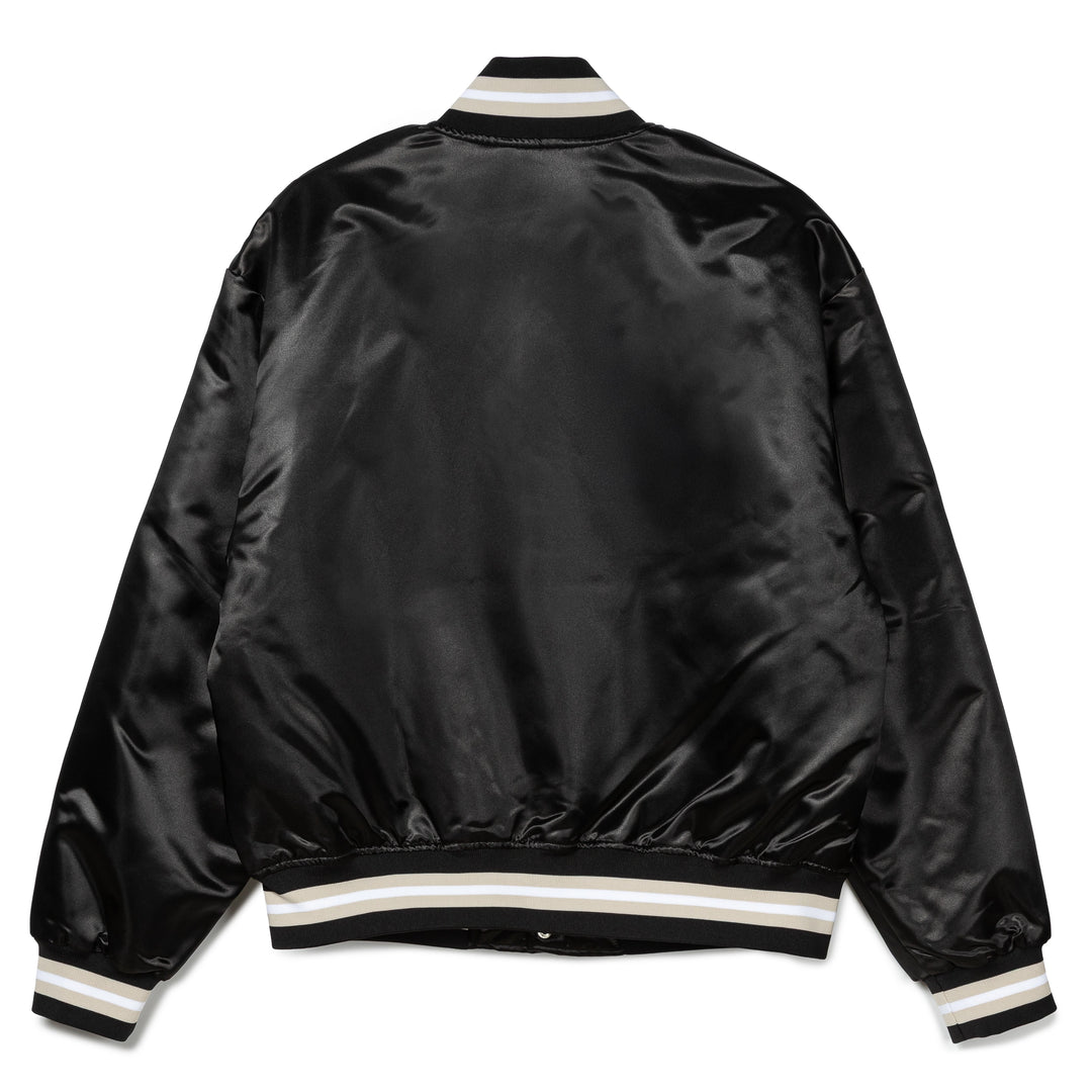 Script Logo Satin Varsity Jacket | Black
