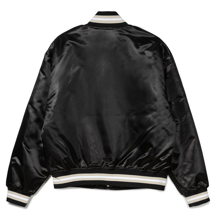 Script Logo Satin Varsity Jacket | Black