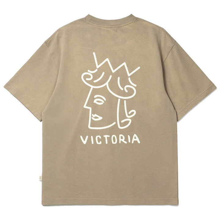 Sun Faded Queenhead Logo Tee | Beige