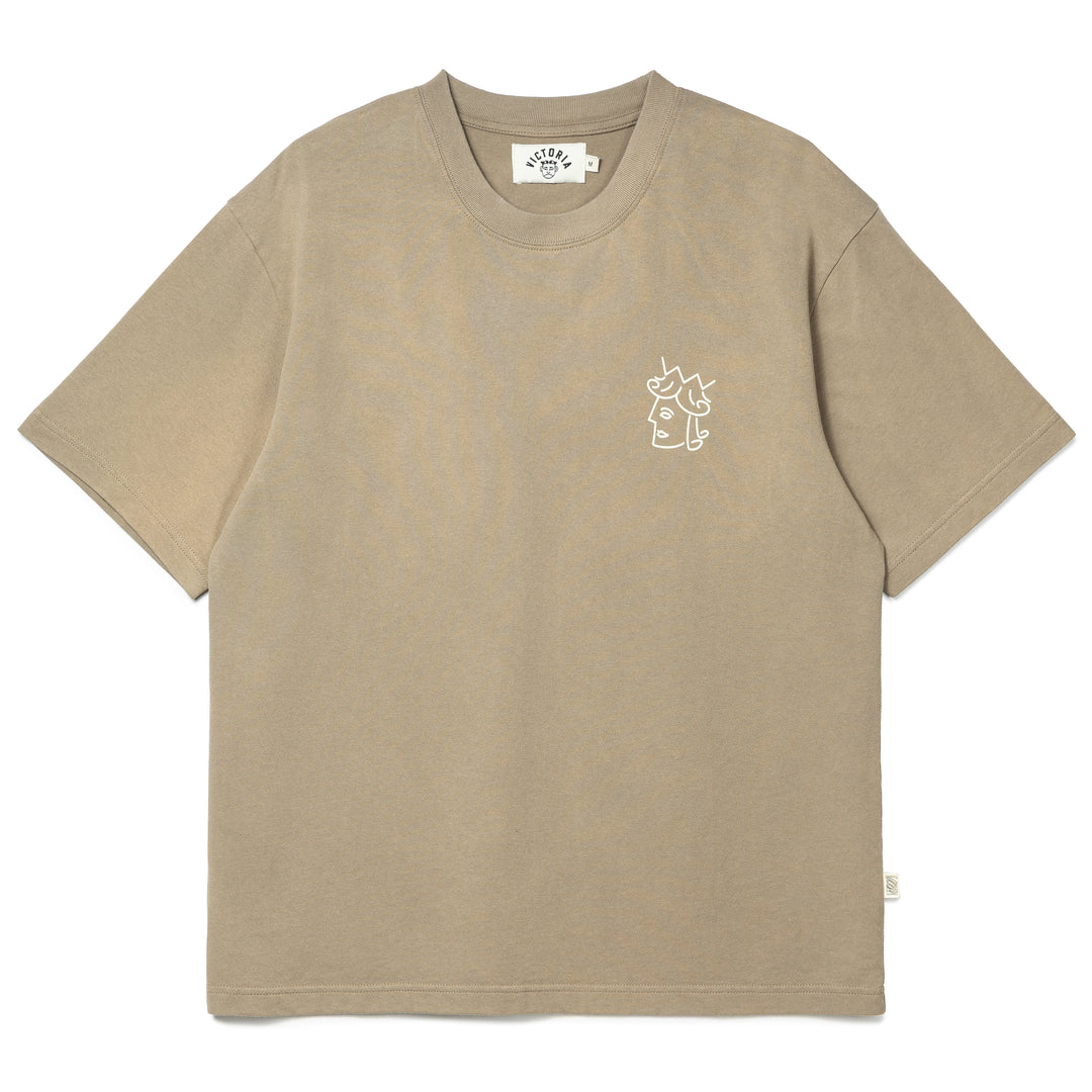 Sun Faded Queenhead Logo Tee | Beige