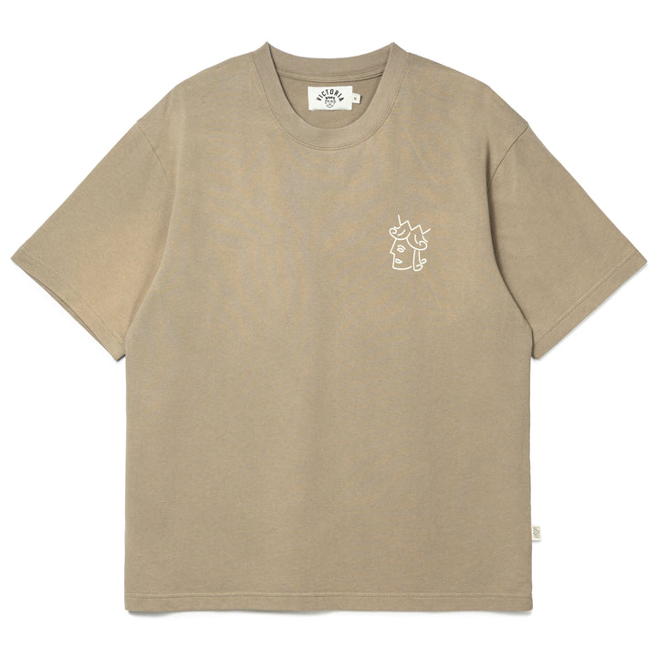 Sun Faded Queenhead Logo Tee | Beige