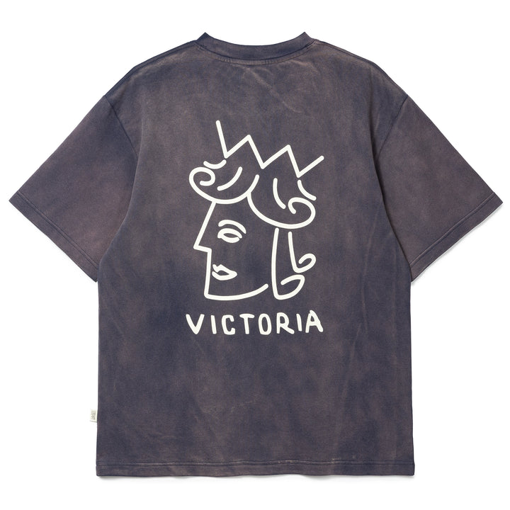 Sun Faded Queenhead Logo Tee | Navy