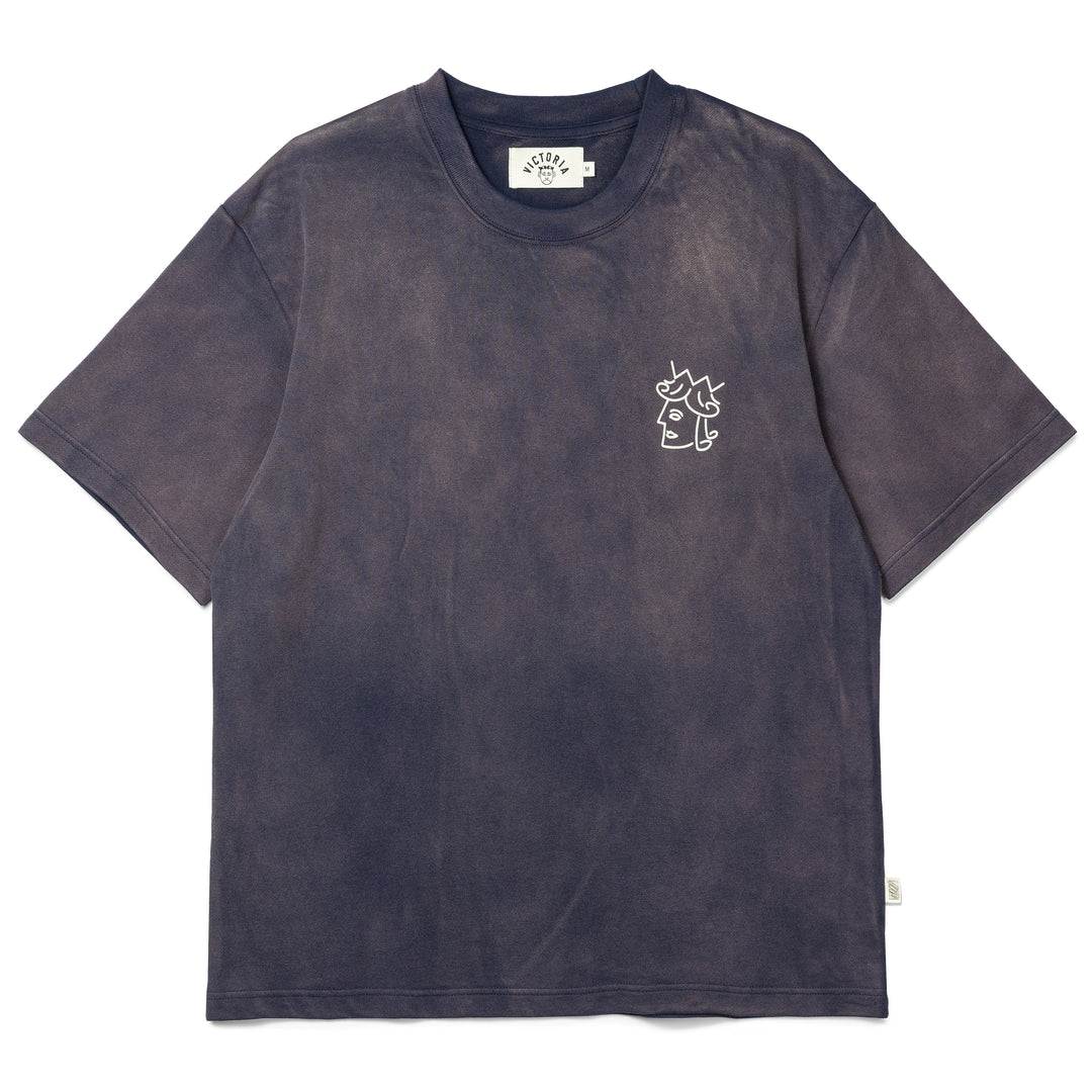 Sun Faded Queenhead Logo Tee | Navy