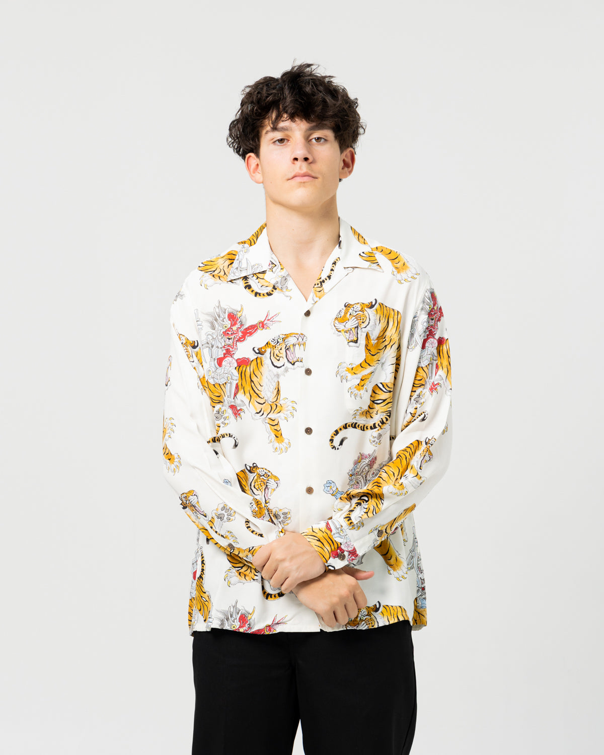 Wacko Maria x Tim Lehi Hawaiian L/S Shirt | Black