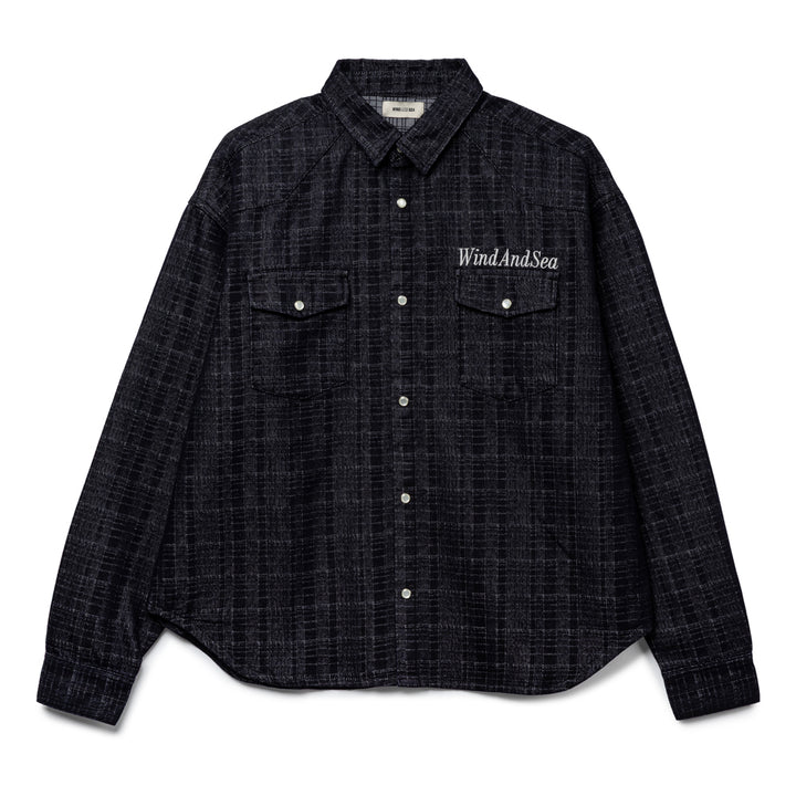 Plaid Pattern Denim L/S Shirt | Indigo