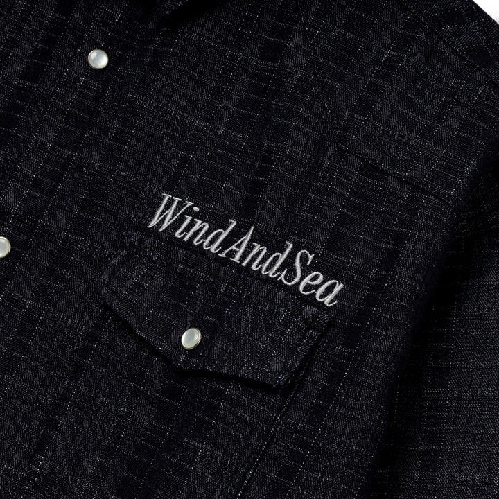 Plaid Pattern Denim L/S Shirt | Indigo