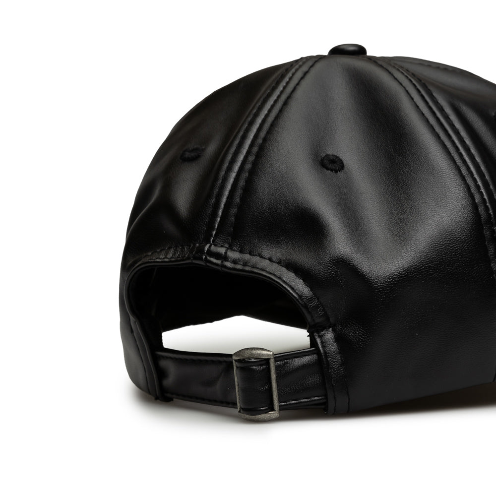 Deboss Vegan Leather 5 Panel Hat | Black
